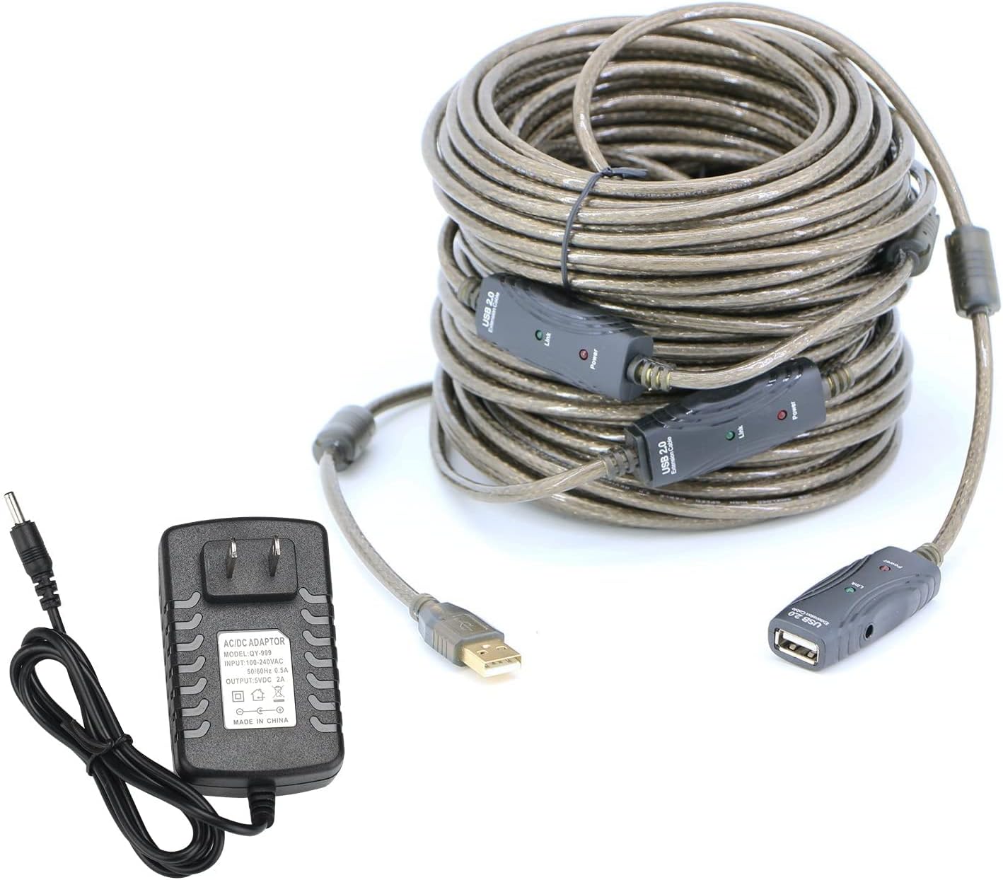 PASOW USB 2.0 A Male to A Female Extension Cable High Speed 480 Mbps (100 Feet with Led Light)