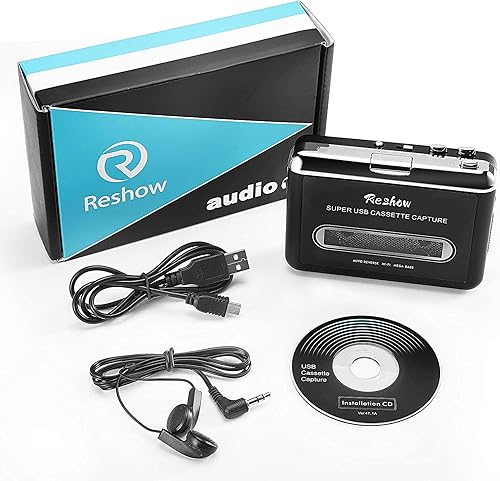 Miniatura 6 de Reshow Reproductor de cinta de cassette, reproductor de cinta portátil de audio a convertidor digital, convierte la grabadora de cinta de casete a