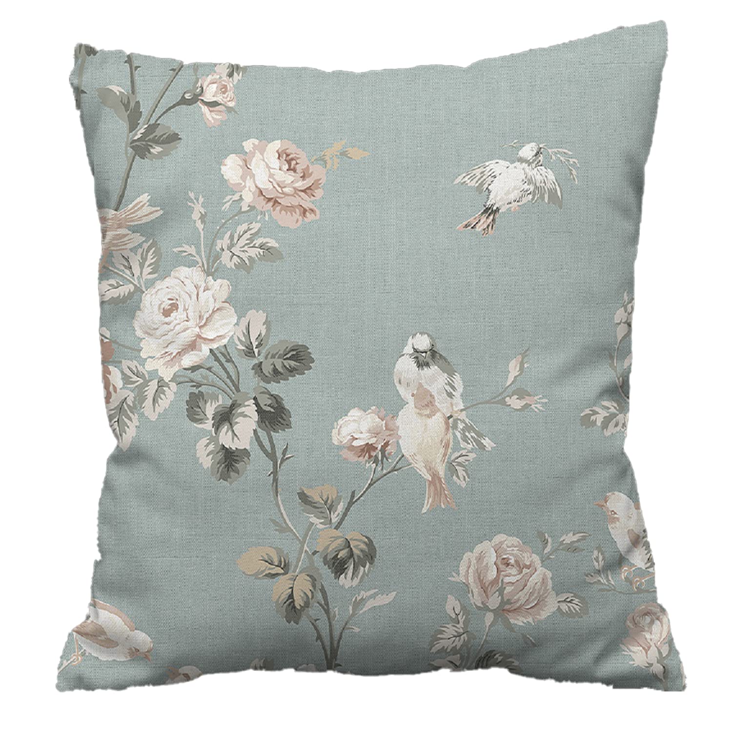 Night Comfort 100% Cotton Cushion Cover Luxury Designer Indoor & Outdoor use - Bird Spring Baby Blue - Sofas, Living Room, Bedroom, Rattan Garden Furniture Sets, Chairs, Benches (45x45cm) - Pack of 2