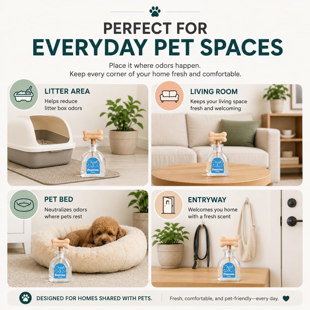 PAWROMA Pet Diffuser for Dogs & Cats – Pet Odor Neutralizer Reed Diffuser, Allergy-Free Pet-Friendly Home Fragrance, Long Lasting Scented Diffuser (Pomi)
