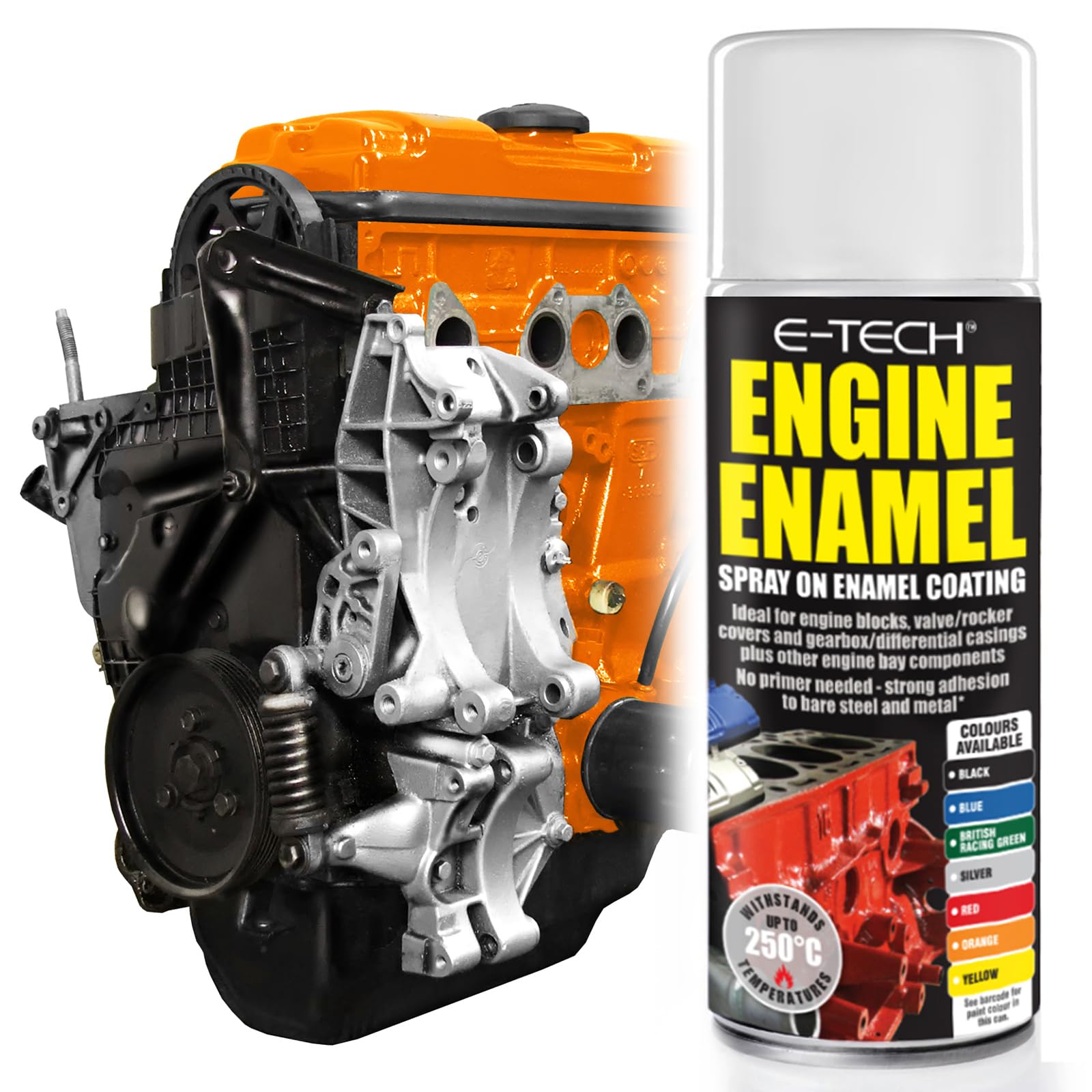E-Tech Orange - Heat Resistant Engine Enamel Paint 400Ml - Spray On High Temp Paint (Orange)