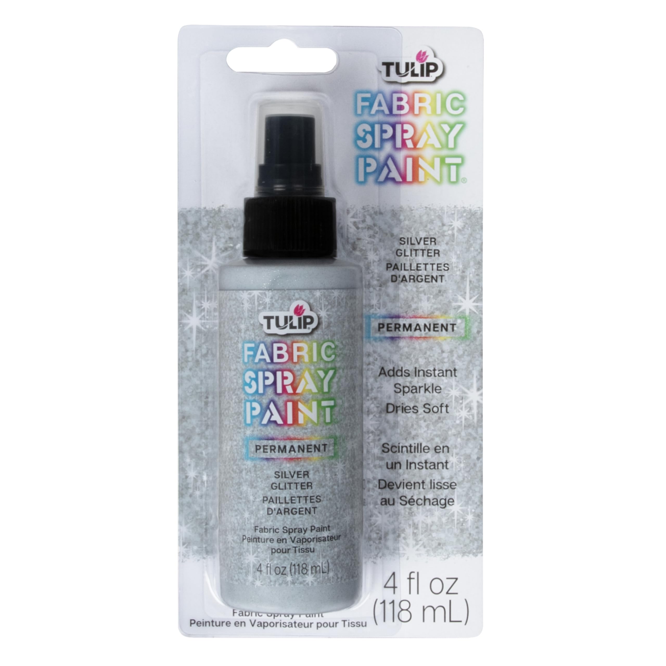 Tulip Fabric Paint, Permanent Spray on Paint, 4 fl oz Sparkling Star Silver Glitter