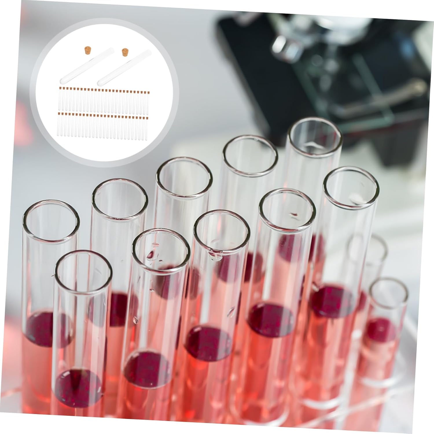 Ciieeo 100Pcs Plastic Test Tubes with Cork Clear Storage Tubes for Scientific Experiments Replacement Tubes for Sample Collection and Laboratory Use