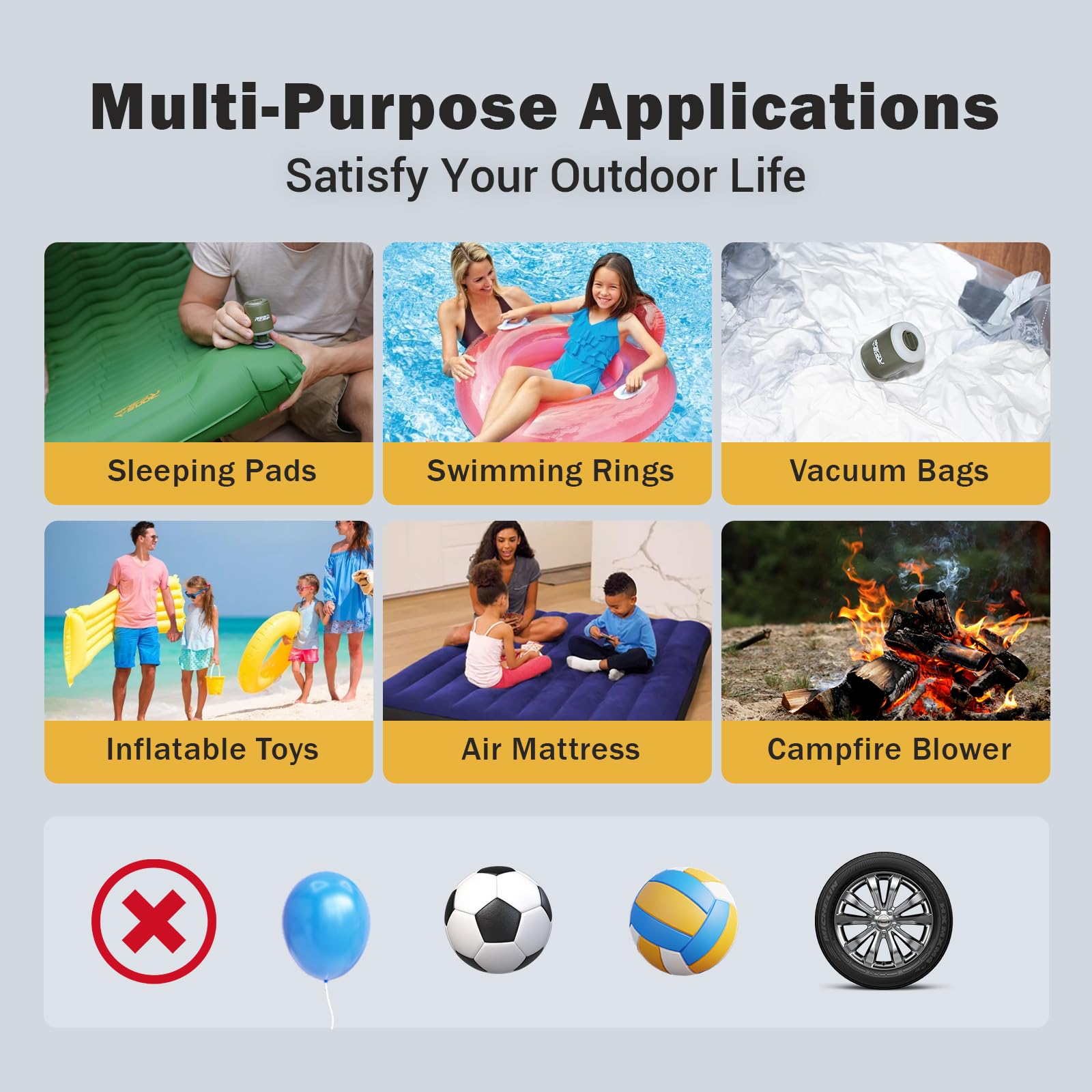 Bomba de aire portátil pequeña para camping, 4.5 Kpa, batería recargable de 1600 mAh, mini inflador inalámbrico para colchón de aire, almohadilla de dormir, bolsas de almacenamiento