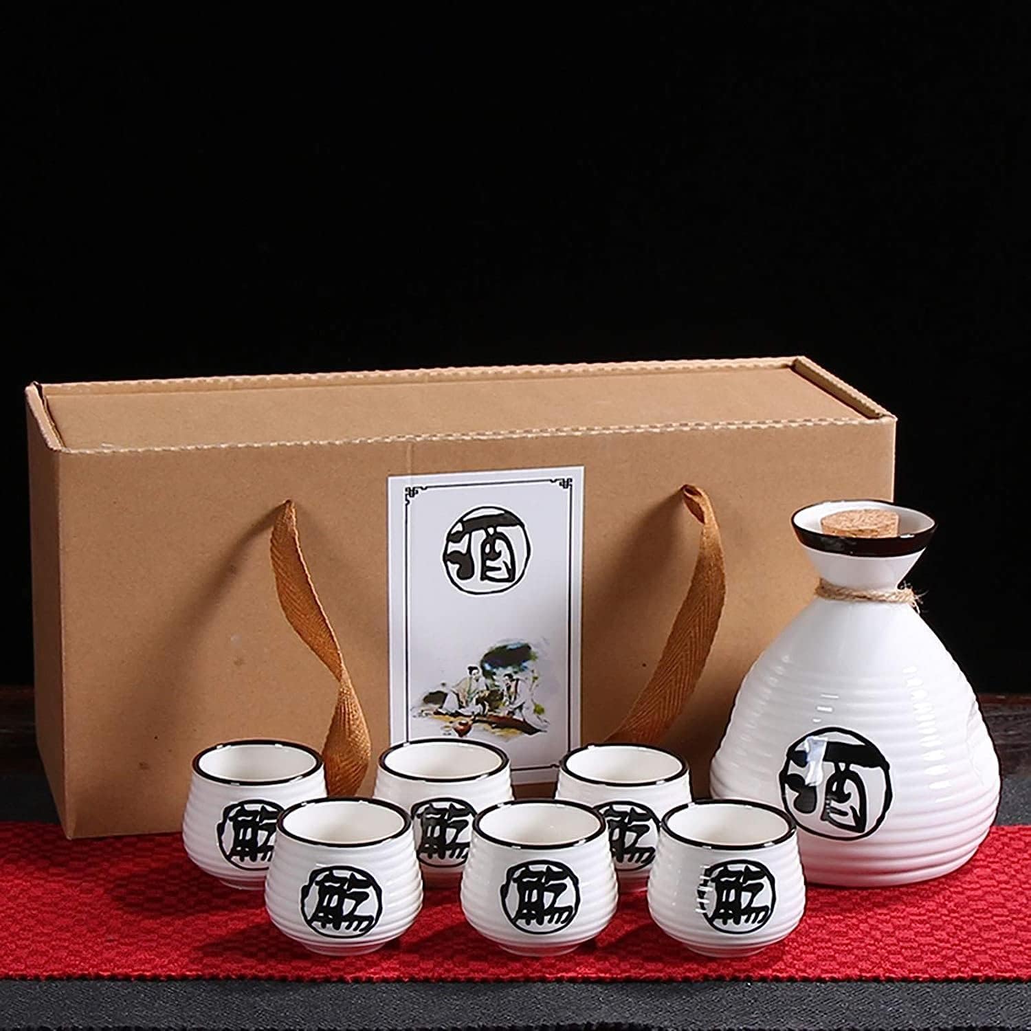 Ensemble de Tasses à saké Japonais, Tasses en céramique Traditionnelles, Artisanat, Verres à vin, Ensemble de saké Japonais (1 Pot 6 Tasses)