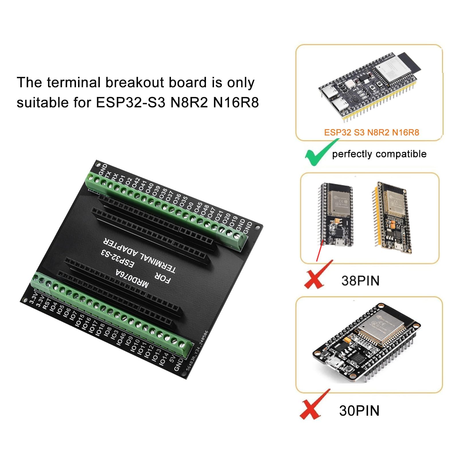 3 pezzi per scheda di sviluppo ESP32-S3 GPIO IoT scheda di espansione a 44 pin compatibile con N8R2/N16R8