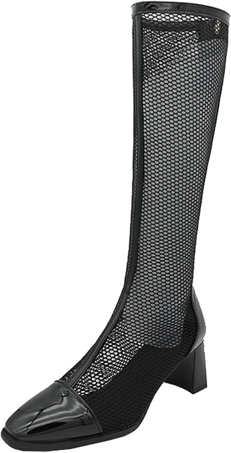 Women Summer Elegant Square Toe Mesh Boots