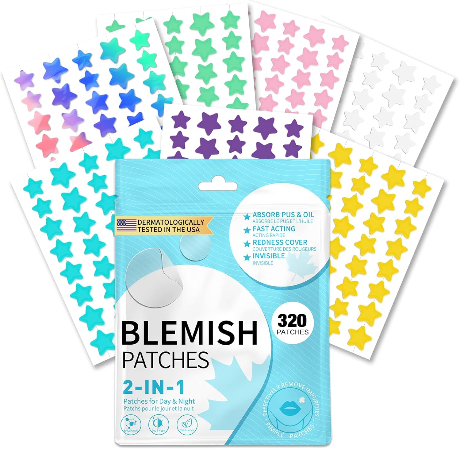 320 PCS Pimple Patch Star Invisible Ultra Thin Star-shaped Pimple Patches Colorful Hydrocolloid Patch Skin Care for Face