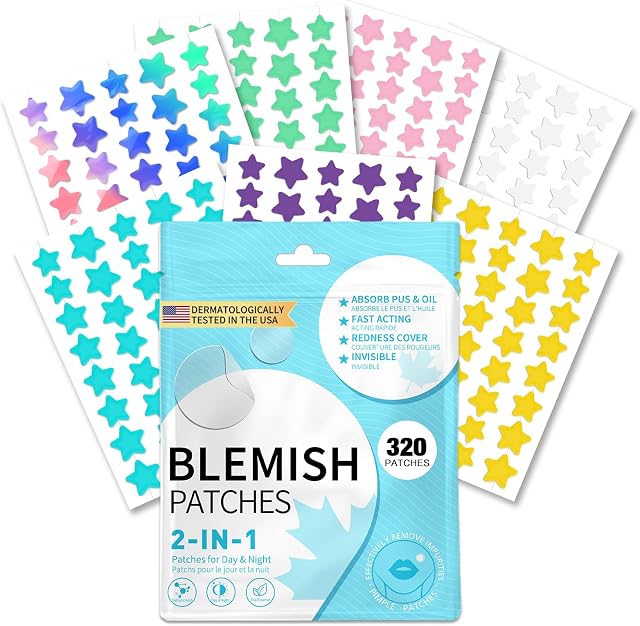 320 PCS Pimple Patch Star 3 Sizes 7 Colors Invisible Ultra Thin Star-shaped Pimple Patches Colorful Hydrocolloid Patch Skin Care for Face