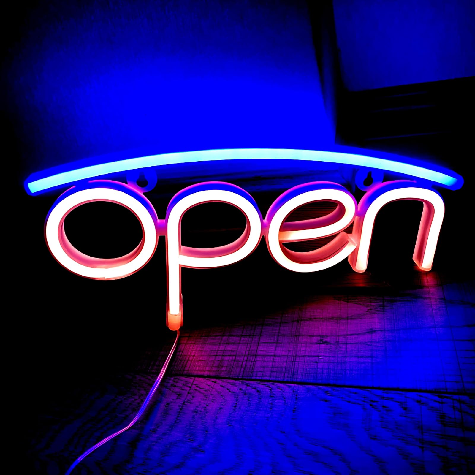 HFHungkeong OPEN Neon Sign LED Night Light for Restauraut Bar Salon Hotel Store Movie Theatre Cafe Club Bank Wall Window Decoration USB Powered(Upper Sea Blue and Lower Coral Pink) — image 1
