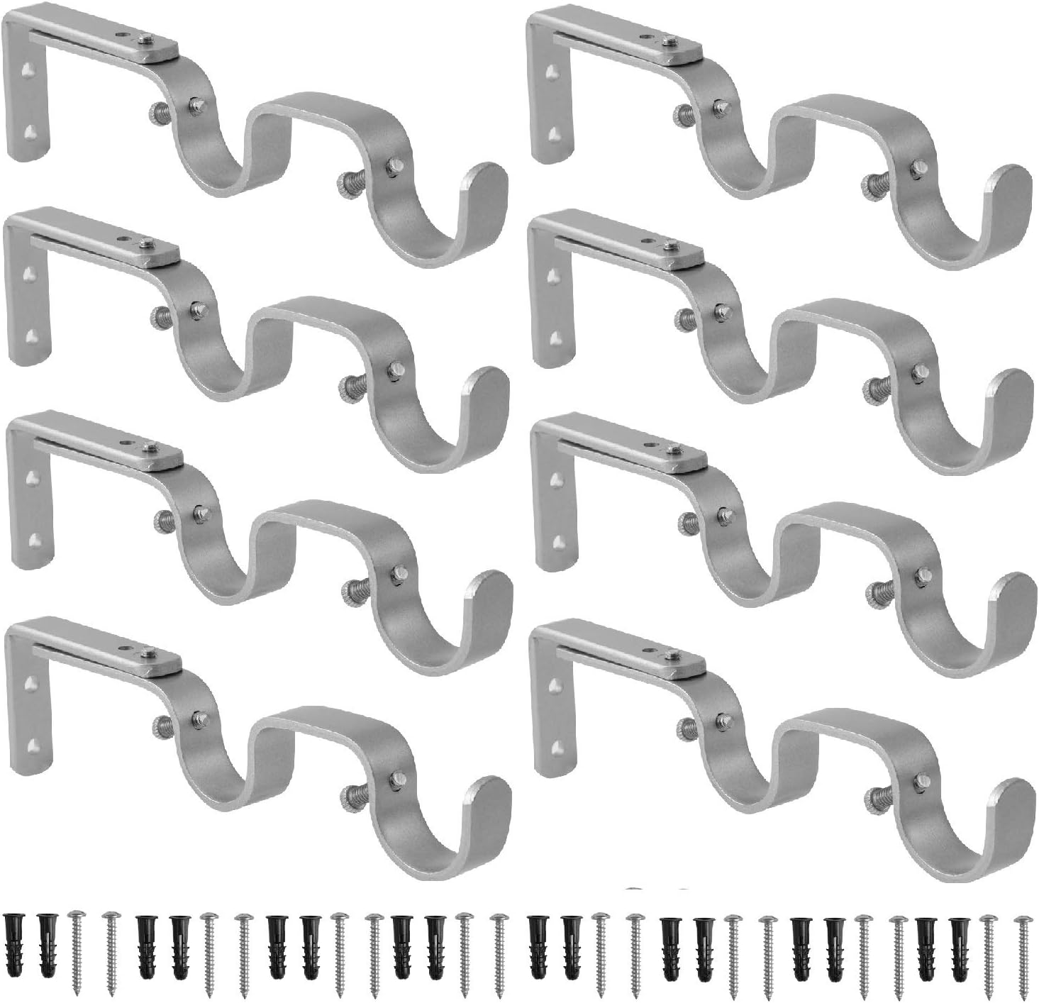 Heavy Duty Curtain Rod Brackets - Adjustable Double Rod Holders 1 Inch (8 PCS, Silver)
