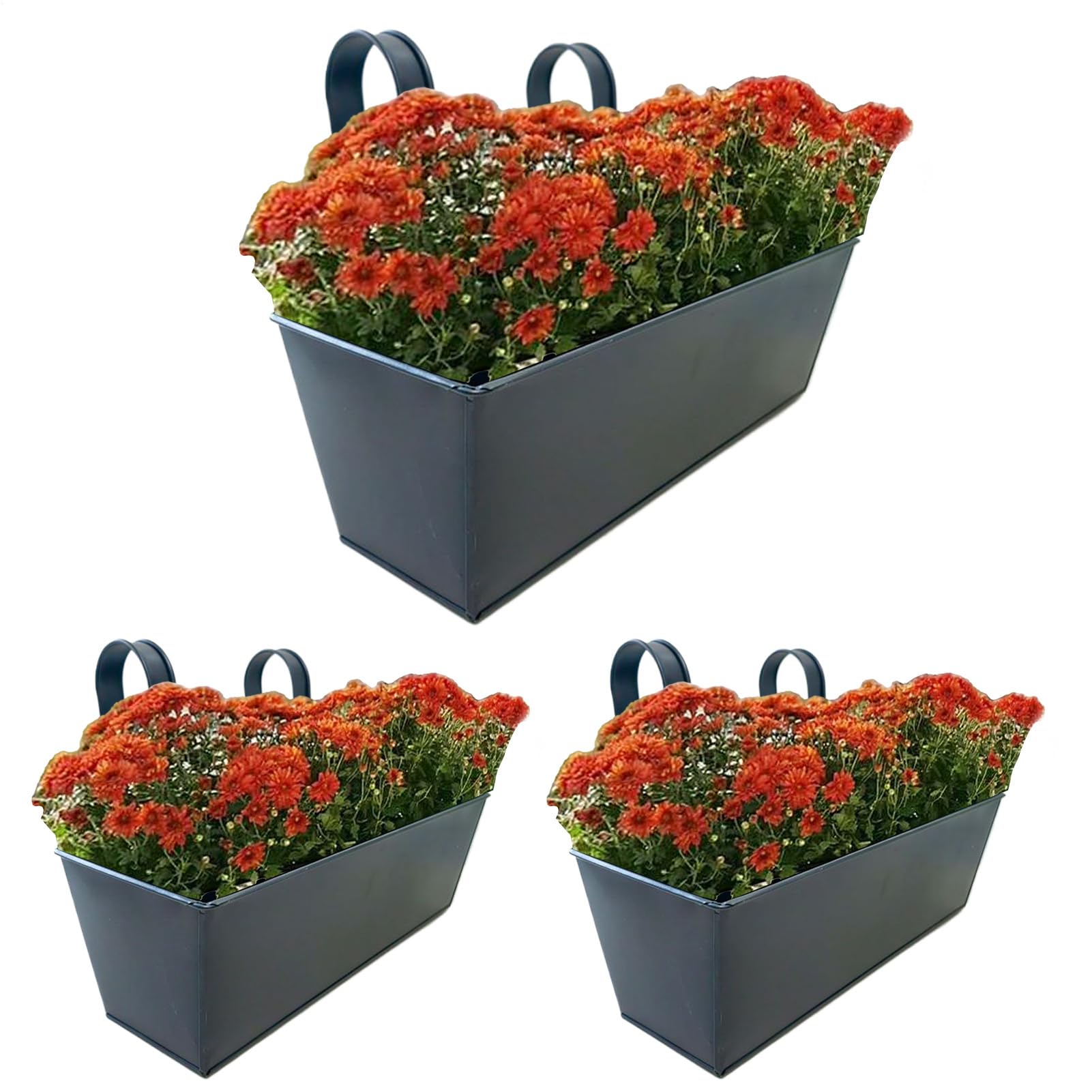 Generisch Deck Railing Planter – metalowe wiadra ogrodzeniowe, pudełka ogrodowe z odłączanymi haczykami, pojemnik na rośliny ze stabilną konstrukcją, akcesoria outdoorowe, ogród na pokłady, balconie