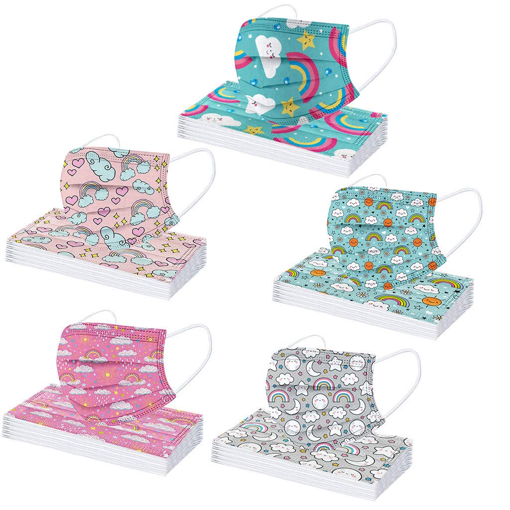 50PCS Christmas Kids Disposable Face Mask 3 Layers Cute Cloth Protective Masks Childrens Halloween Festival Party