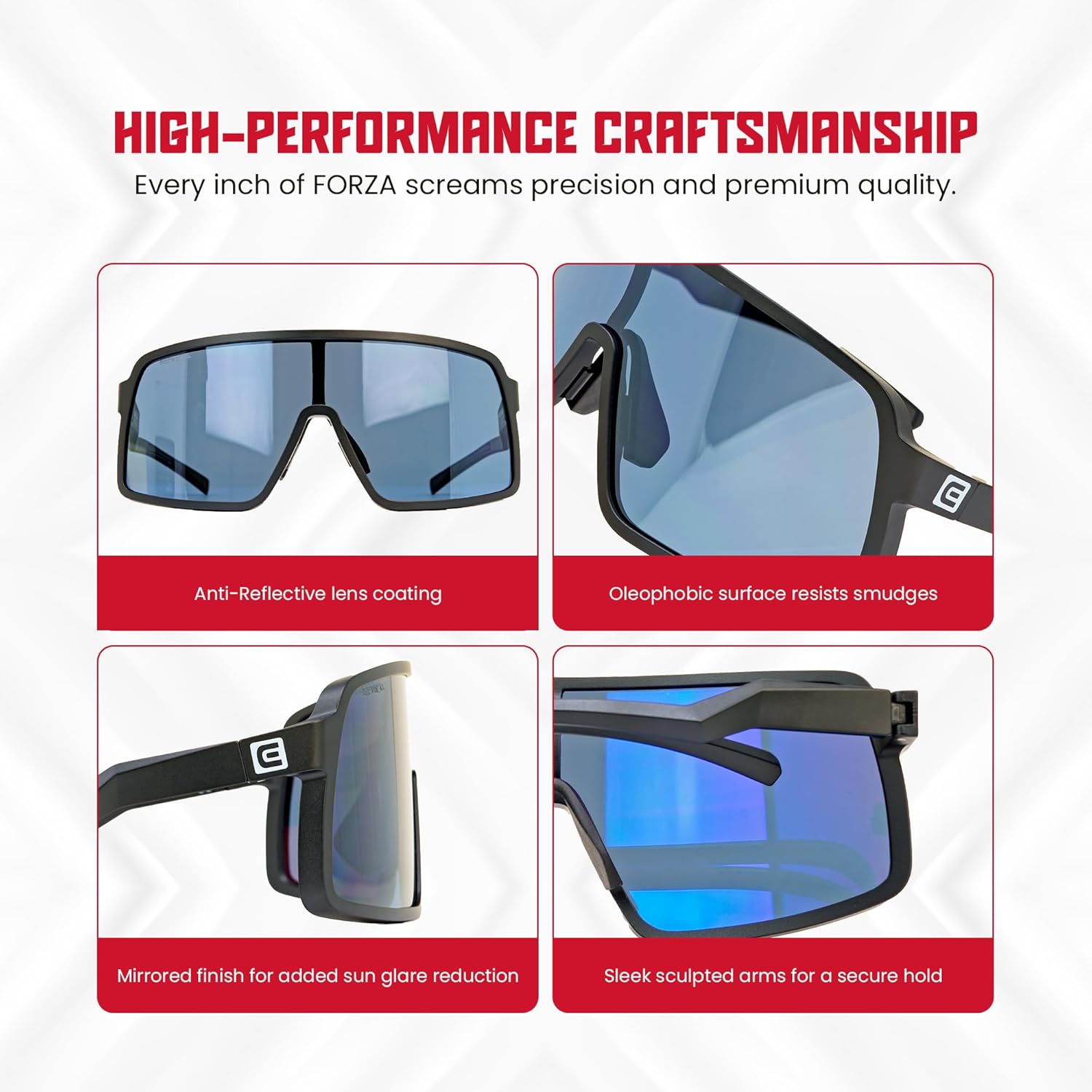 Rockwell FORZA- Anti-Reflective Mirrored Finished Oleophobic Coated, Scratch-Resistant, Lightweight, Durable
