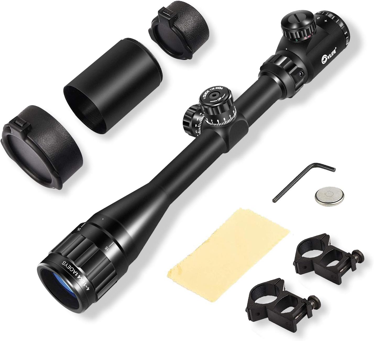 CVLIFE 4 16x44 Tactical Rifle Scope Red and Green Illuminated Built with Locking Turret Sunshade and Scope Mount Included Photo