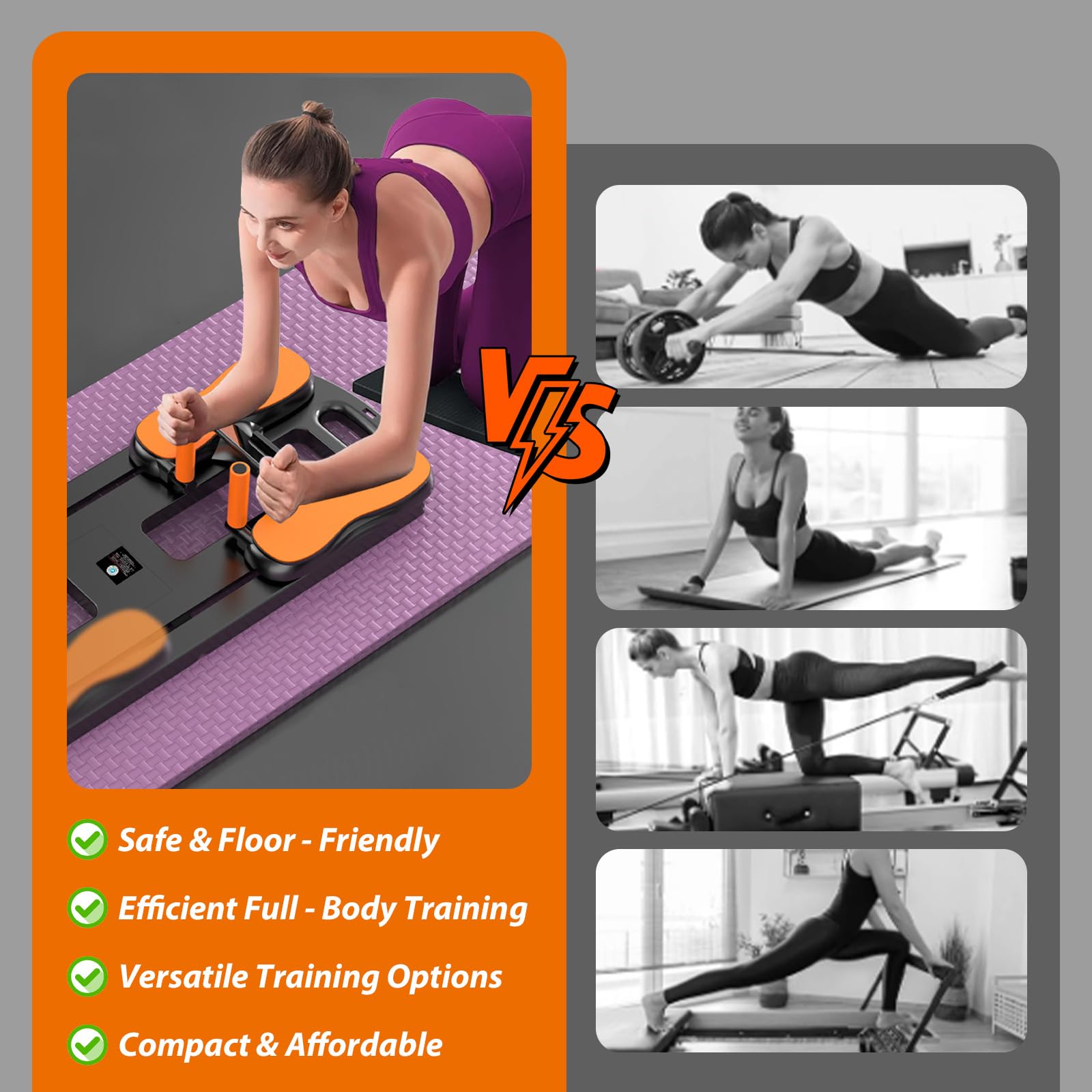 Planche de Pilates Pliable avec Rebond Automatique 24 Pieds antidérapants Multifonction Capacité 300 kg