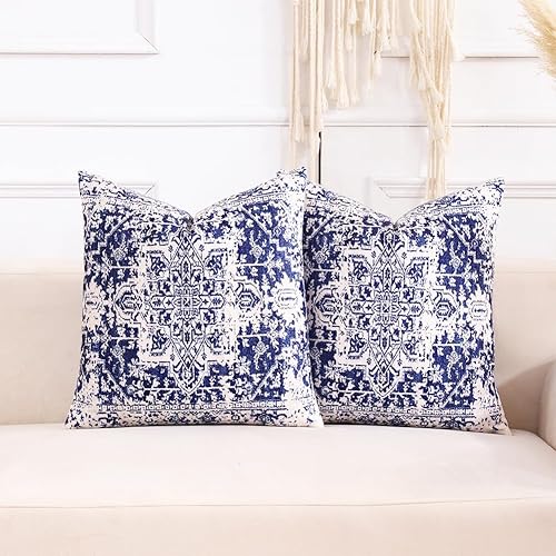 CARRIE HOME Juego de 2 fundas de almohada lumbar de terciopelo azul marino y blanco de 12 x 20 pulgadas para decoración de habitación de estilo
