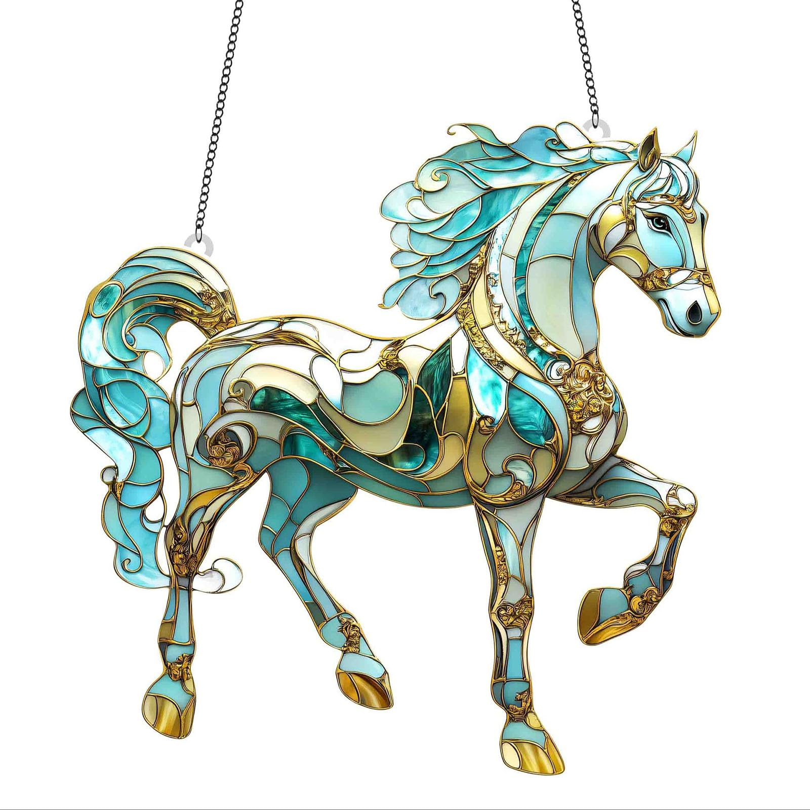 Stained Glass Window Hangings Colorful Running Horse Suncatchers Decors for Home Garden Yard Ornament Housewarming Gift Colorful Glass Window Panel