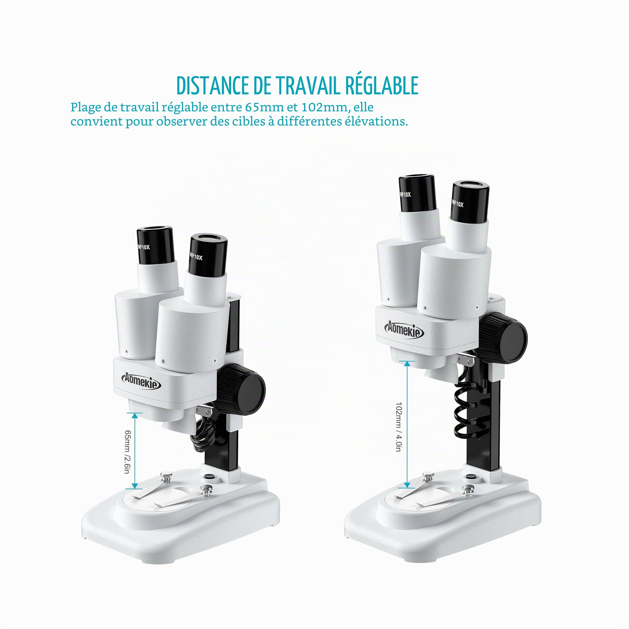 Aomekie Microscope Stéréo 20X/50X, Loupe Binoculaire 3D avec Lames de Verre, Échantillons de Minéraux et Spécimens, pour Juniors et Étudiants
