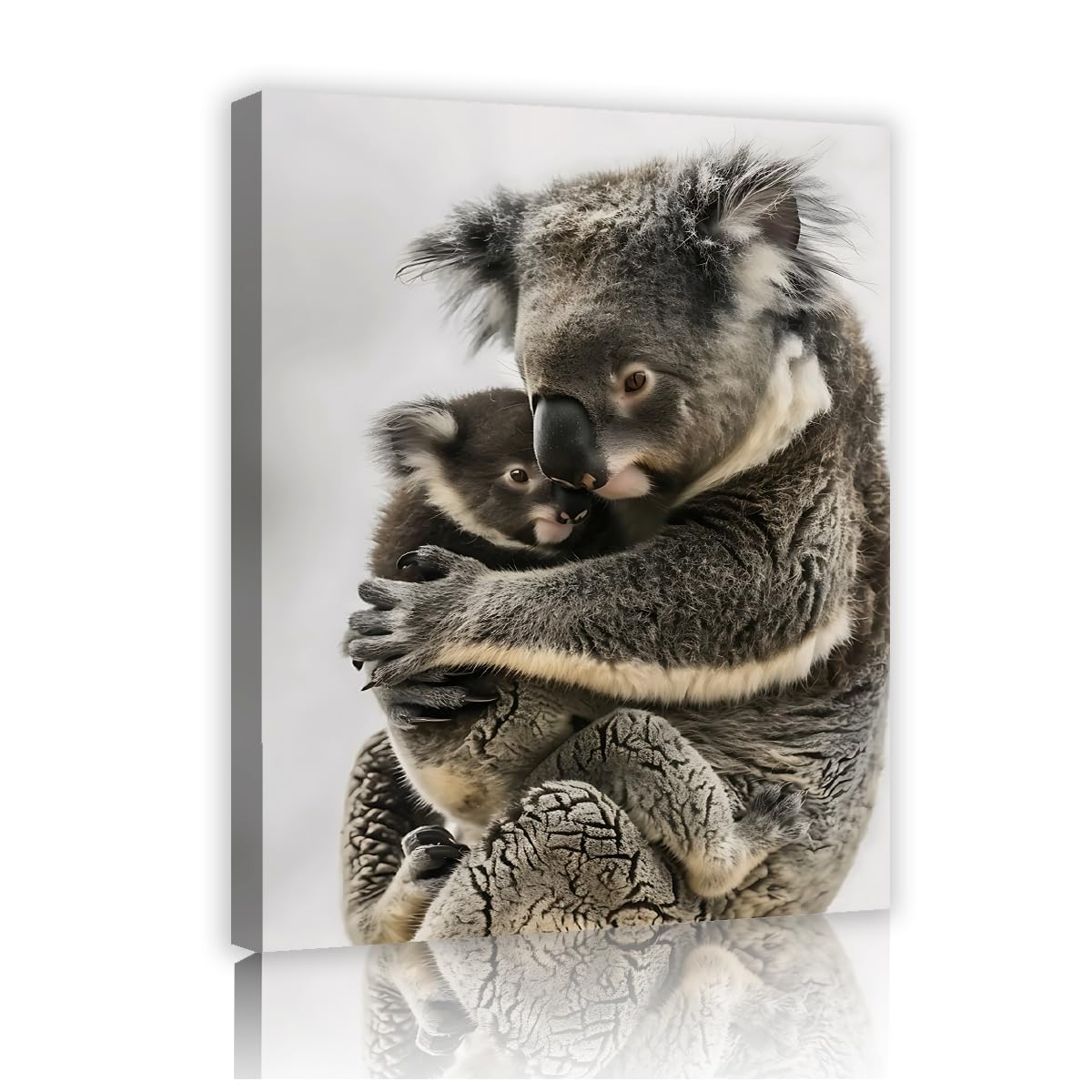 YUNART Cute Koala Mother and Baby Canvas Wall Art Australian Animal Hug Painting Print Wildlife Pictures for Nursery Home Decor 80x105cm Innerframe