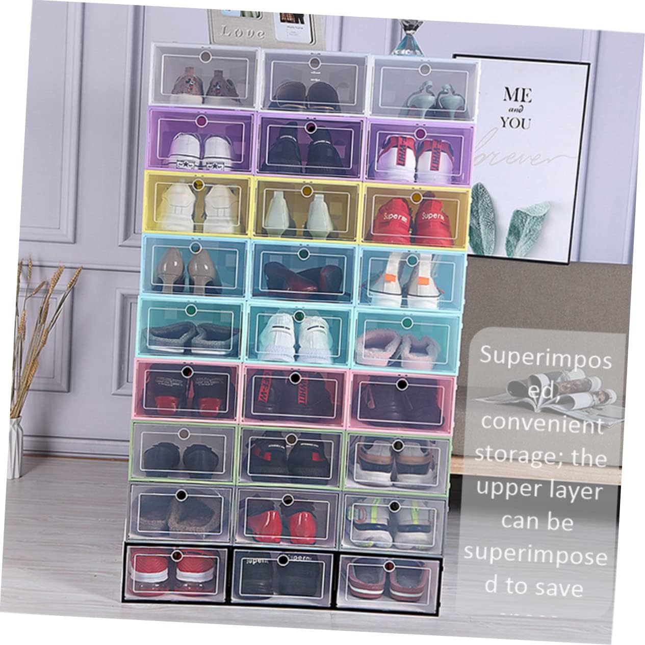Stackable Shoe Boxes 6pcs Plastic Drawer Type Organizer Dustproof Lid for Sneakers and Heels for Closet Storage and Display