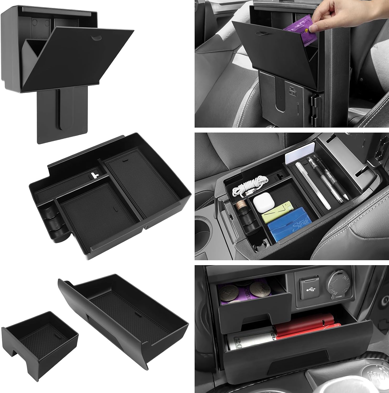 BlBLOZ 3PCS Center Console Organizer Compatible with 2010-2024 Toyota 4Runner Accessories, Center Console Hidden Box Organizer and Center Console Cubby Drawers for Toyota 4Runner Interior Accessories