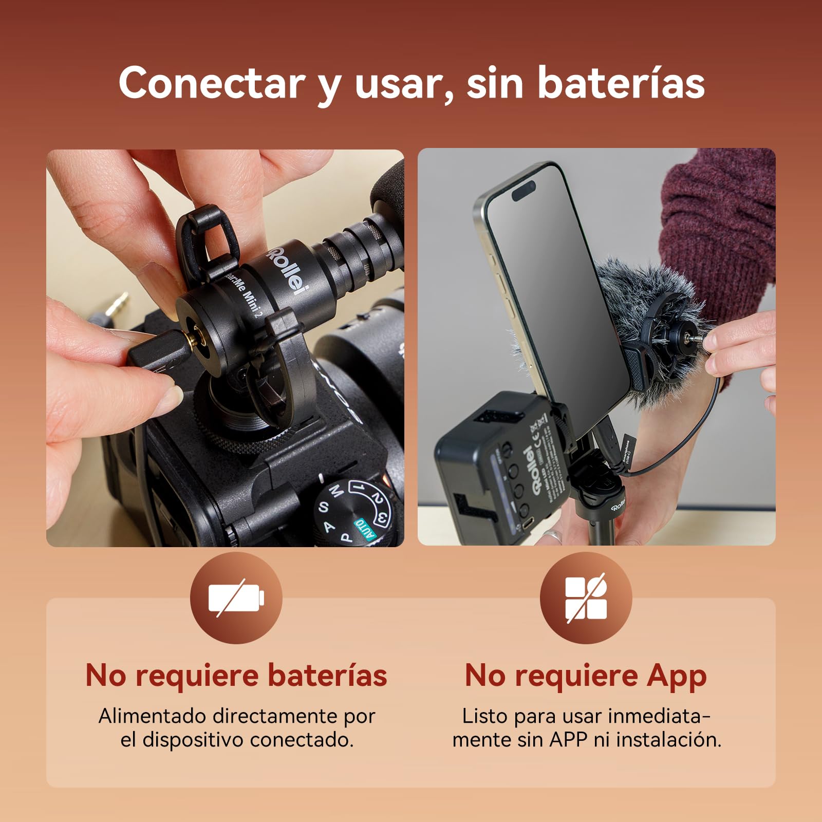 Microfono Camara Reflex, Rollei Micrófono Externo Direccional Profesional para Cámara y Móvile con Patrón Polar Cardioide para Grabar Videos Streaming en TikTok YouTube, Micrófono-Cámara-Video-Externo