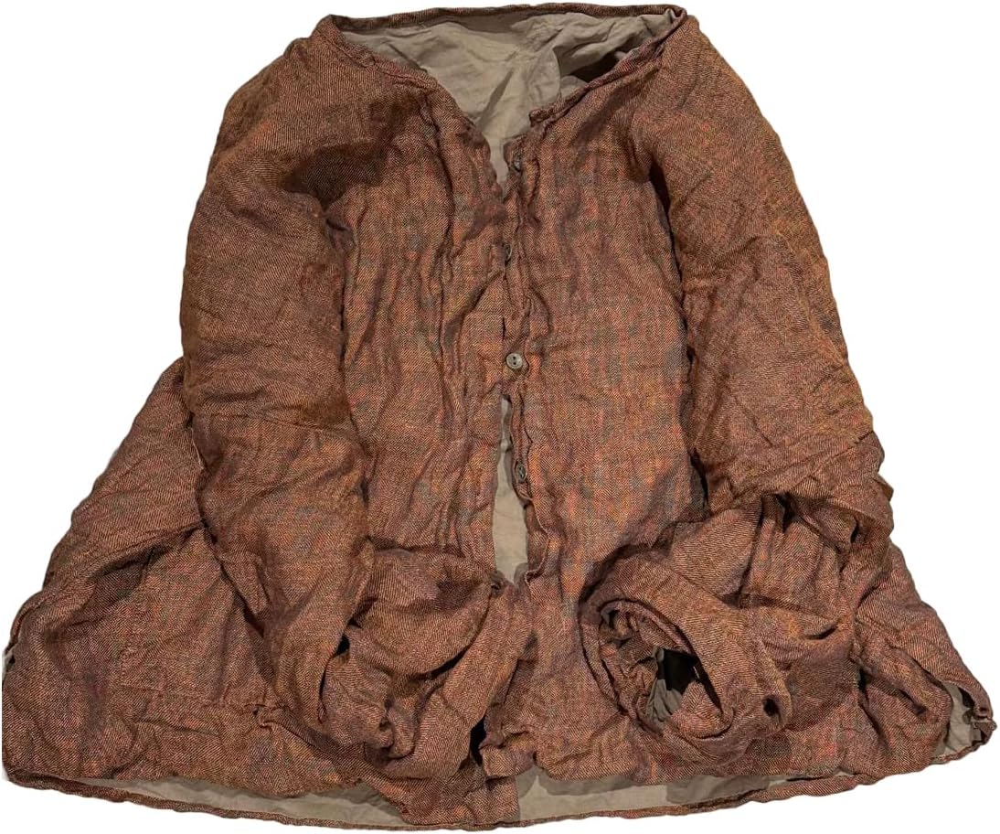 NFYM Vintage Textured Linen Button-Down Artistic Jacket Lightweight Casual Wear for Women