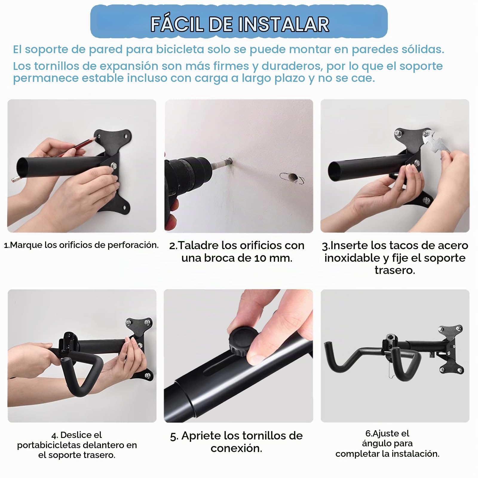 Soporte Pared Bicicleta Juego de 2, Soporte Bicicletas Pared de Acero Hasta 22 kg, Colgador Bicicleta Pared Acolchado Extra Suave, Ángulo y Distancia Ajustables, para Bicicleta de Carreras, MTB