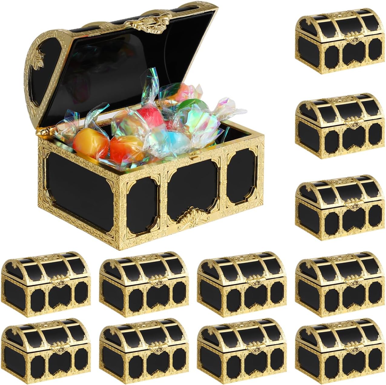 Cabilock 12 Pcs Treasure Chest for Kids Small Wedding Favor Boxes Favors Mini Pirate Chest Party Containers Themed Small Decor Vintage Candy present Boxes Bulk Pirate Candy Golden