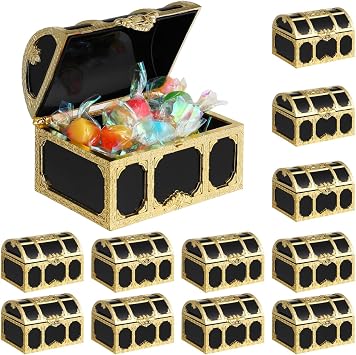 Cabilock 12 Pcs Treasure Chest for Kids Small Wedding Favor Boxes Favors Mini Pirate Chest Party Containers Themed Small Decor Vintage Candy present Boxes Bulk Pirate Candy Golden