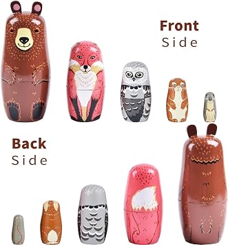 Nesting Dolls Russian Nesting Dolls Set of 5 Matryoshka Doll with Bear Figurine, Wooden Nesting Doll Fox Matryo