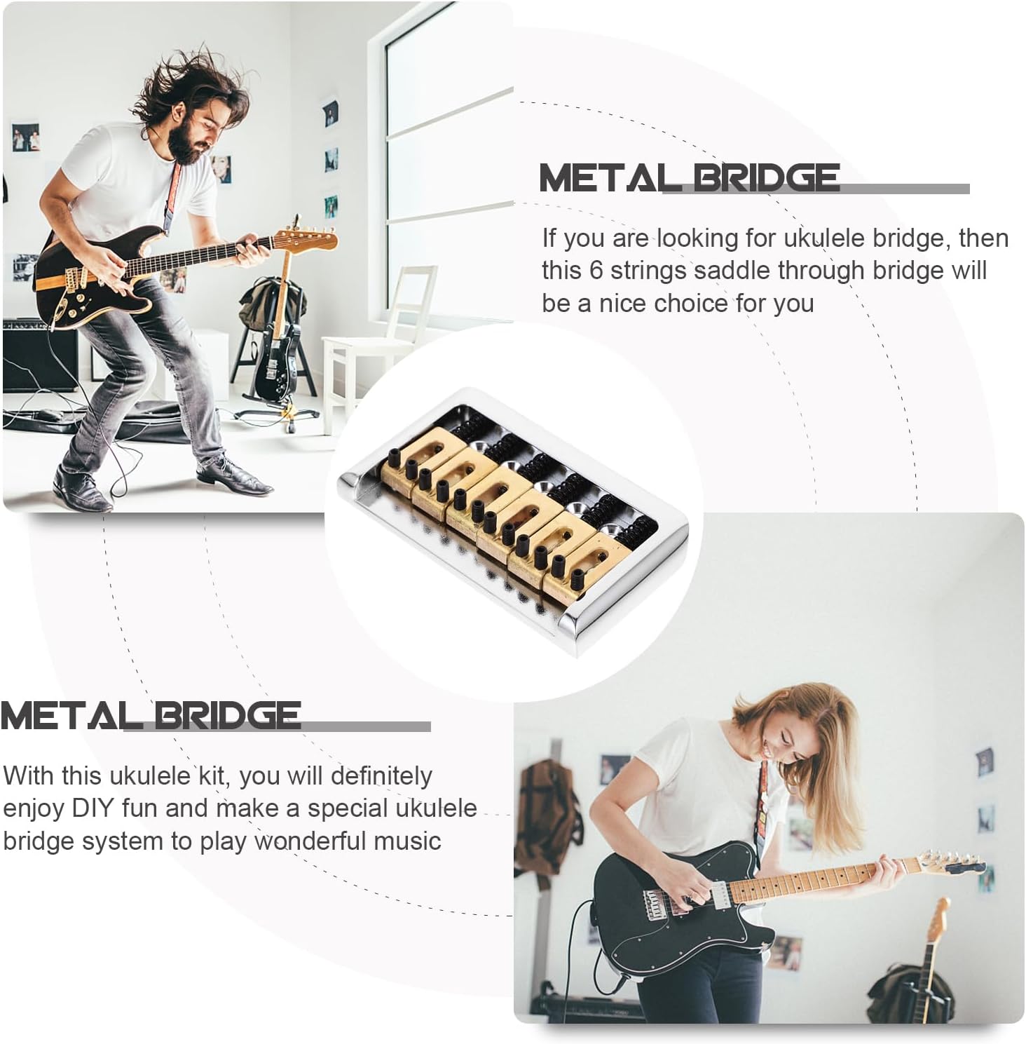 6 String Hard-tail Fixed Bridge Set with Wrench and Screws for Electric Guitar Replacement Parts guitar bridge, bridge(Golden)