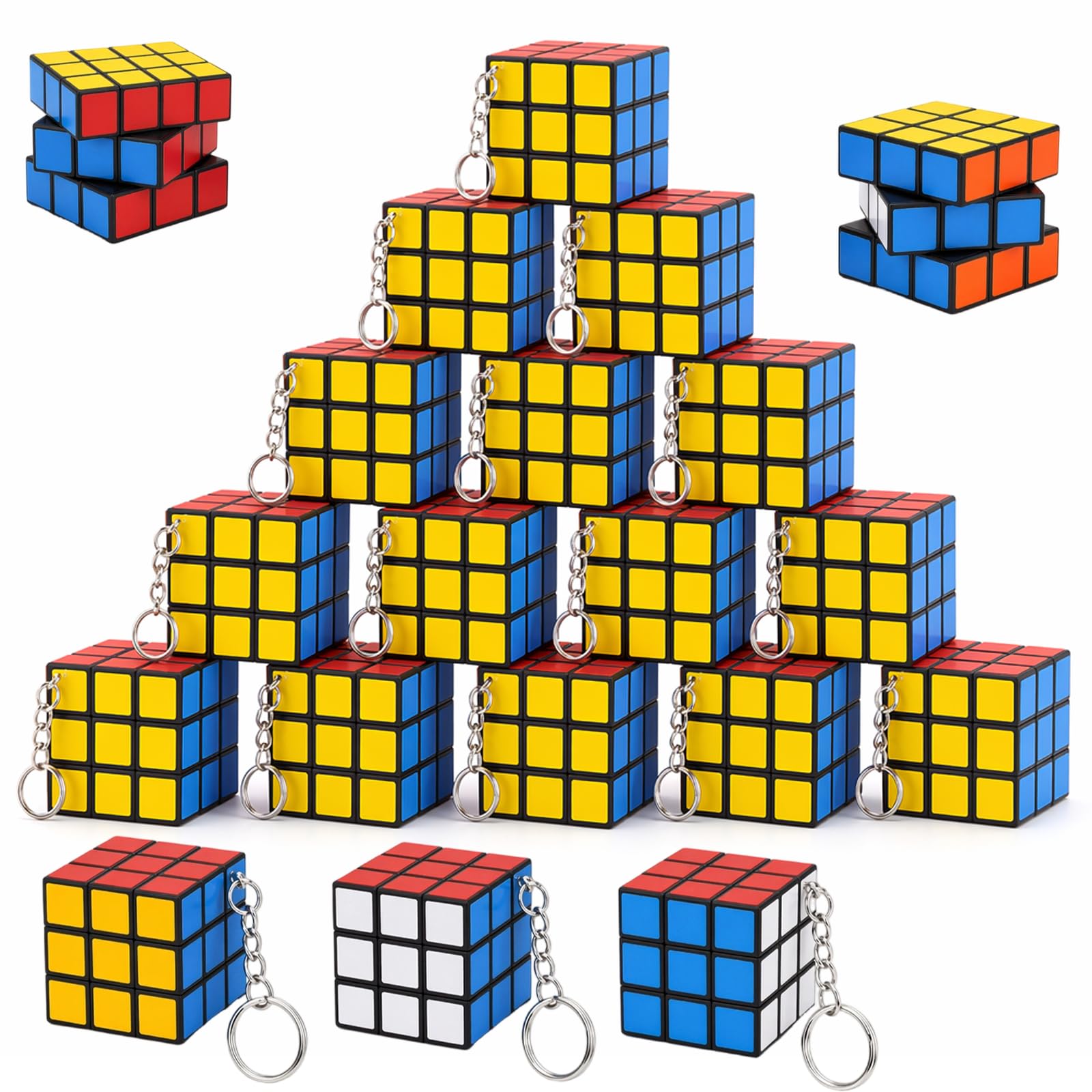 Party Bag Fillers for Kids, Classic Puzzle Cube Party Favours, Mini Puzzle Cube Keyrings for Party Gifts, Desk Decoration and Stress Relief Tool, Set of 20 Black Keychain Magic Cubes 3x3 cm