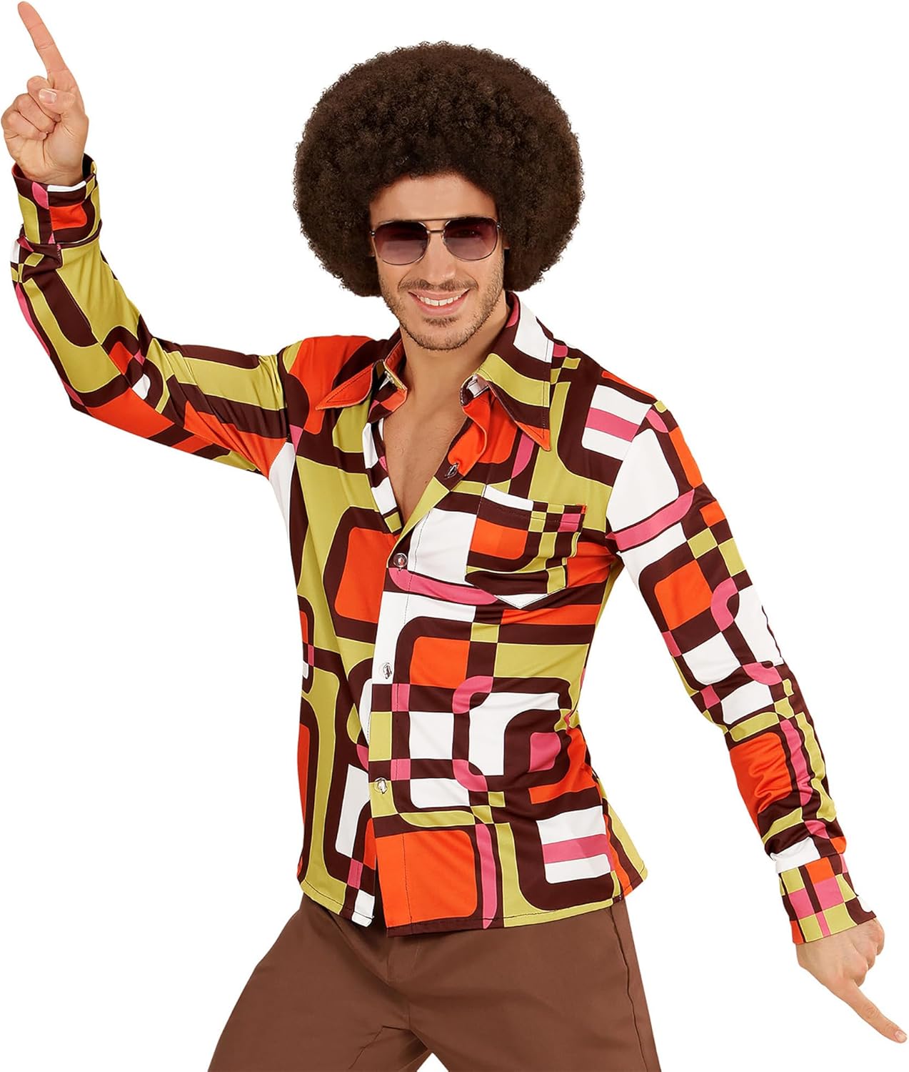 W WIDMANN Milano Party Fashion – 70s Shirt, Men’s Shirt, Disco Style, Carnival Costumes