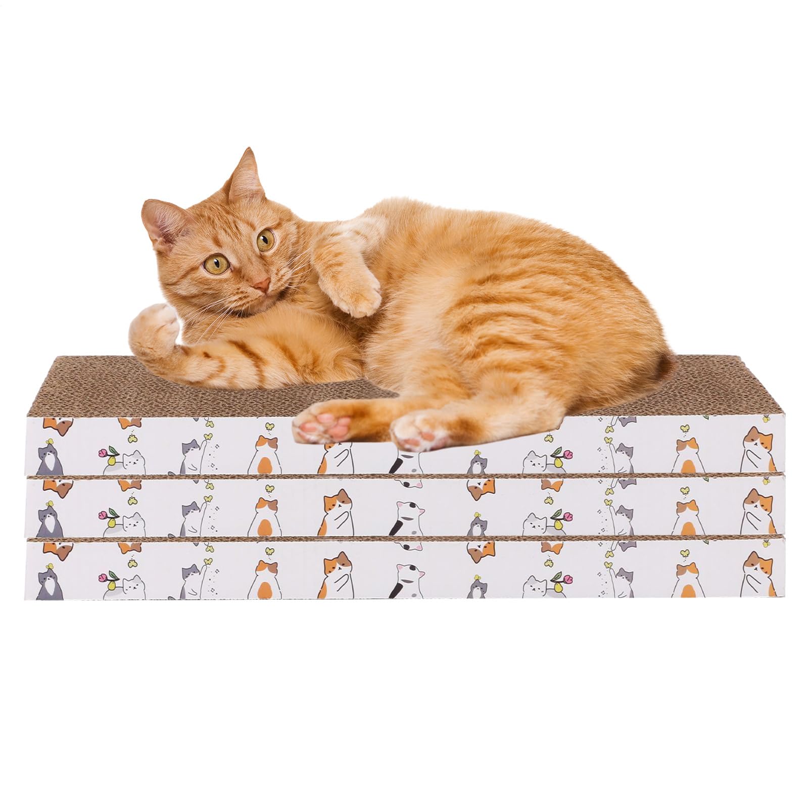 Griffoir pour chats d'intérieur en carton ondulé avec 3 jouets intégrés