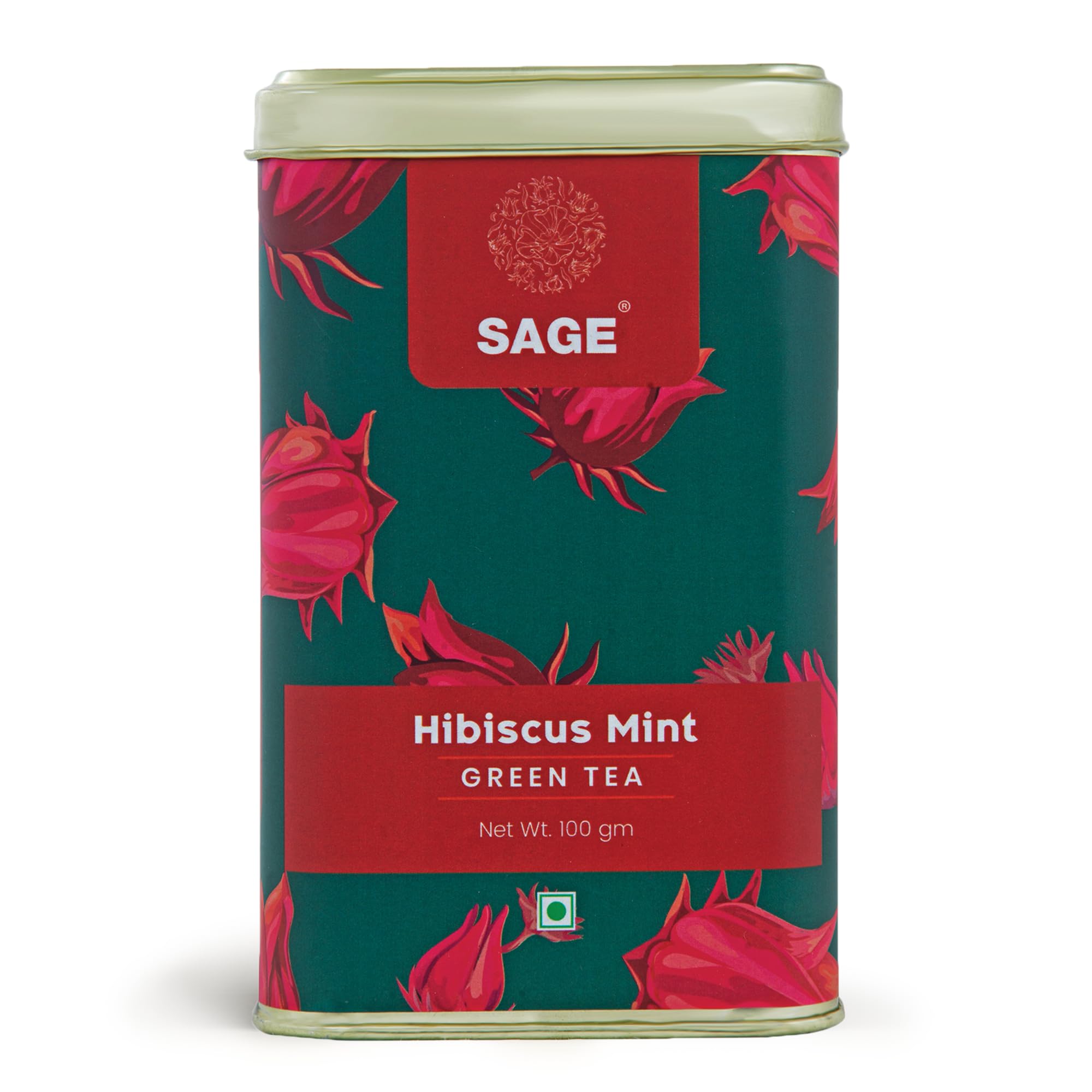 Premium Hibiscus Mint Green Tea Gift Pack (Loose Leaf) - Mint Flavoured Hibiscus Tea - Made with Natural Dried Flowers - Premium Gift for Housewarming, Anniversary, Birthday & More - 100gm