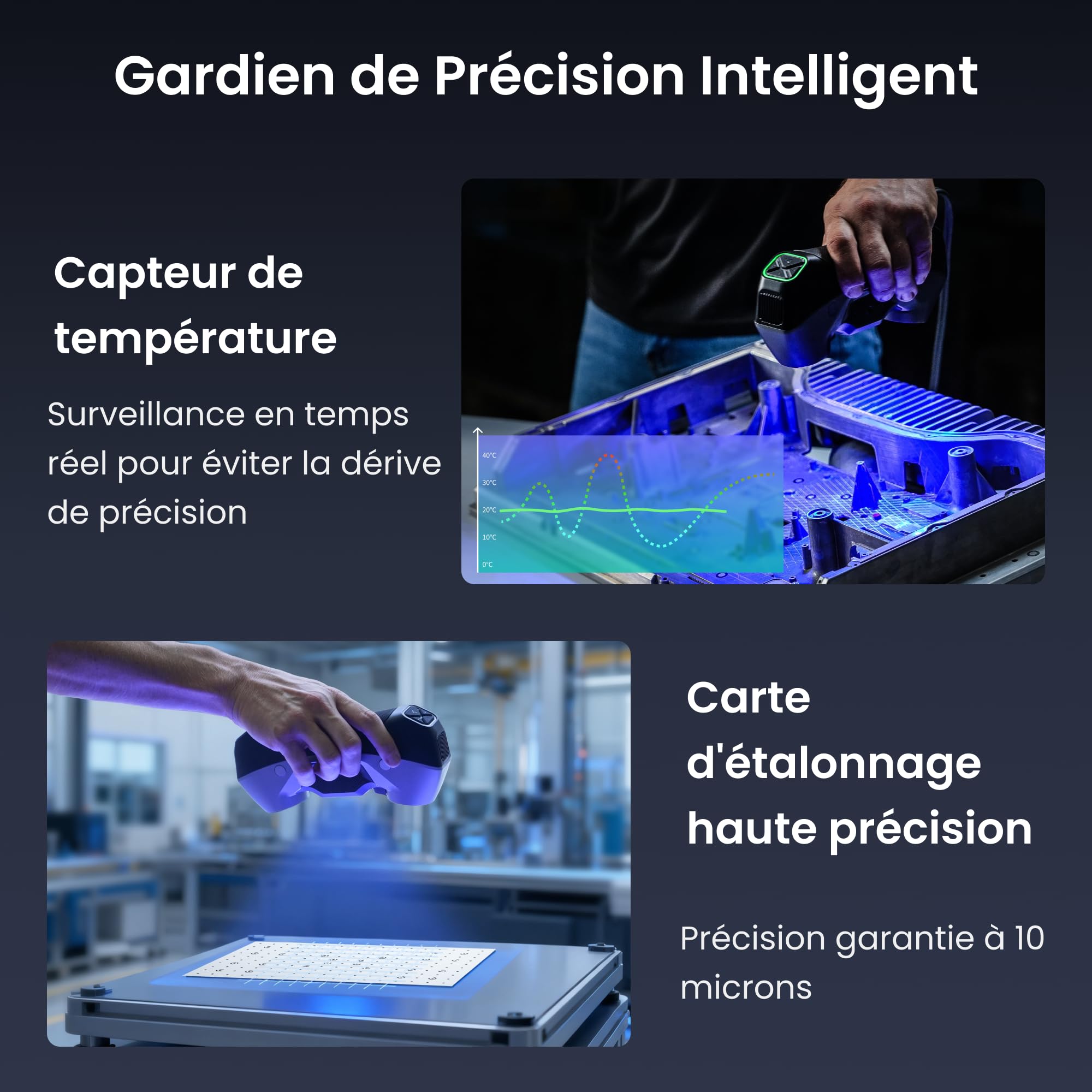 Revopoint MetroY Pro Scanner 3D pour impression 3D, 5 Modes de Scan, Précision jusqu'à 0,01mm, Scanner Portable à Laser Bleu Industriel 34+15+1, Champ Complet 62 Lignes, Prévisualisation en Temps Réel