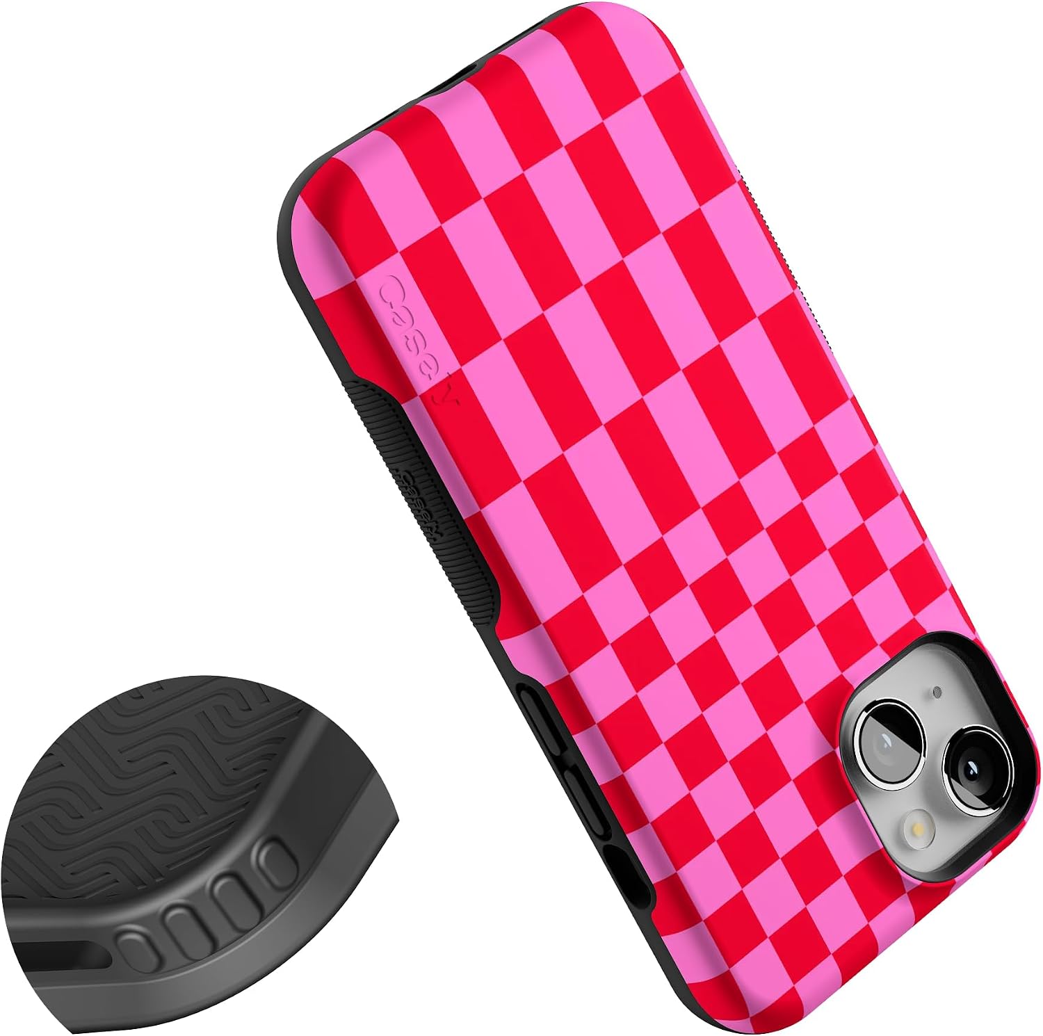 Casely iPhone 14 Case | Vibe Check | Pink Checkerboard | Bold Protective Design | Compatible with MagSafe