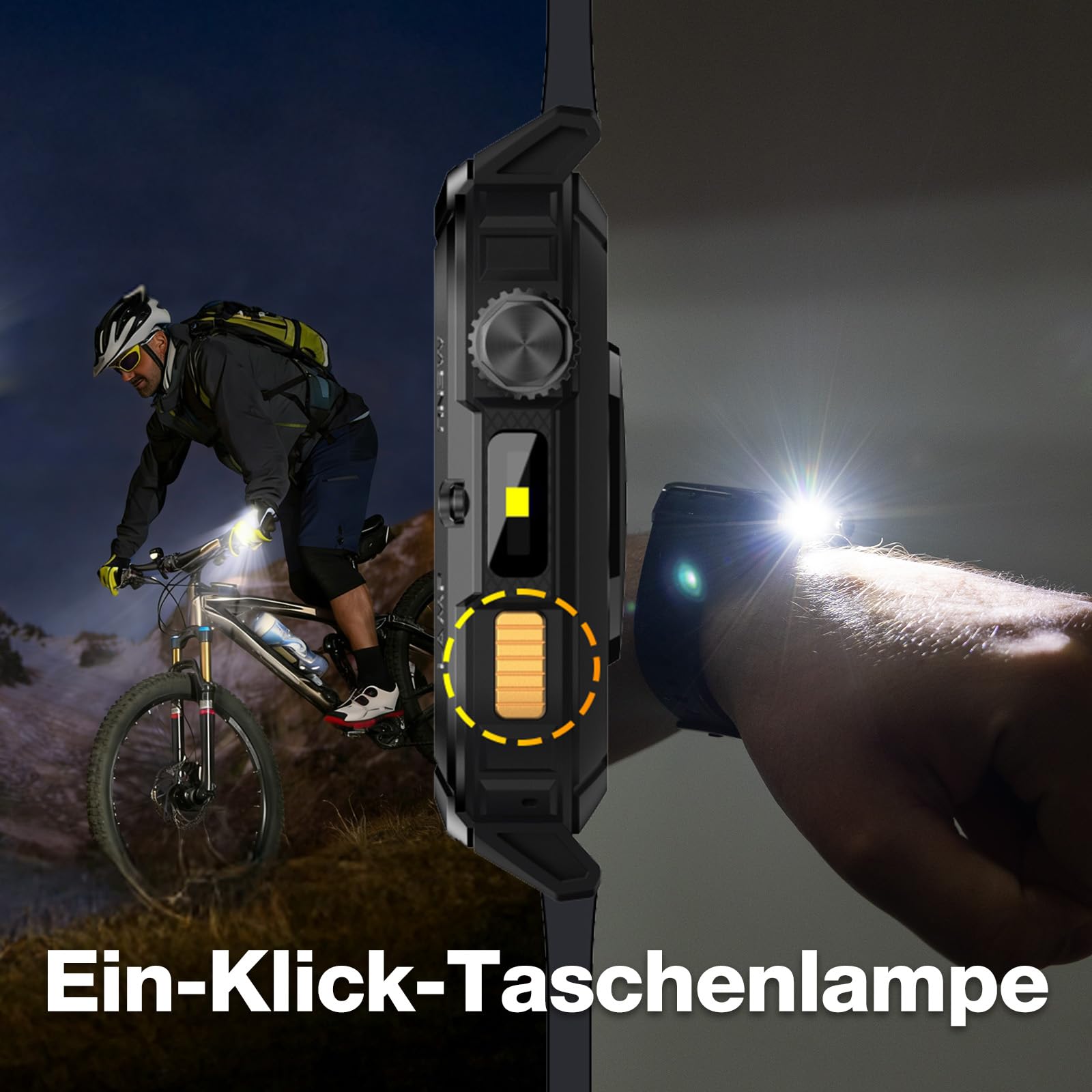 AGM Legion 3 Militär Smartwatch Herren, 1,95" AMOLED Smart Watch mit Telefonfunktion, Outdoor Sportuhr mit Taschenlampe, Robuste Fitness Tracker, 5ATM Wasserdicht, 500mAh Akku für 10 Tage Laufzeit