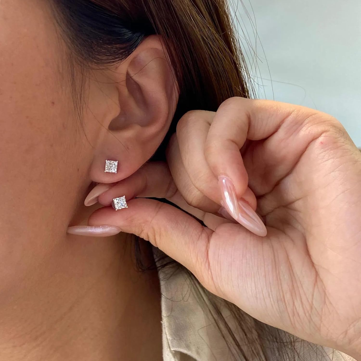 DEWBERRY 14KT Solid White Or Yellow Gold 1.00 Carat IGI Certified Princess Cut Lab Grown Diamond Classic Solitaire Studs Earrings for Women Push Back Earrings (Clarity: VS, Color: FG) - Image 5