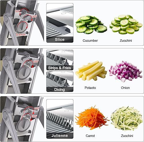 Miniatura 4 de Safe Mandoline Slicer for Kitchen, 6 in 1 Vegetable Chopper, French Fry Cutter For Potatoes, Potato Slicer,Food Chopper,Adjustable Thickness 0.1-8