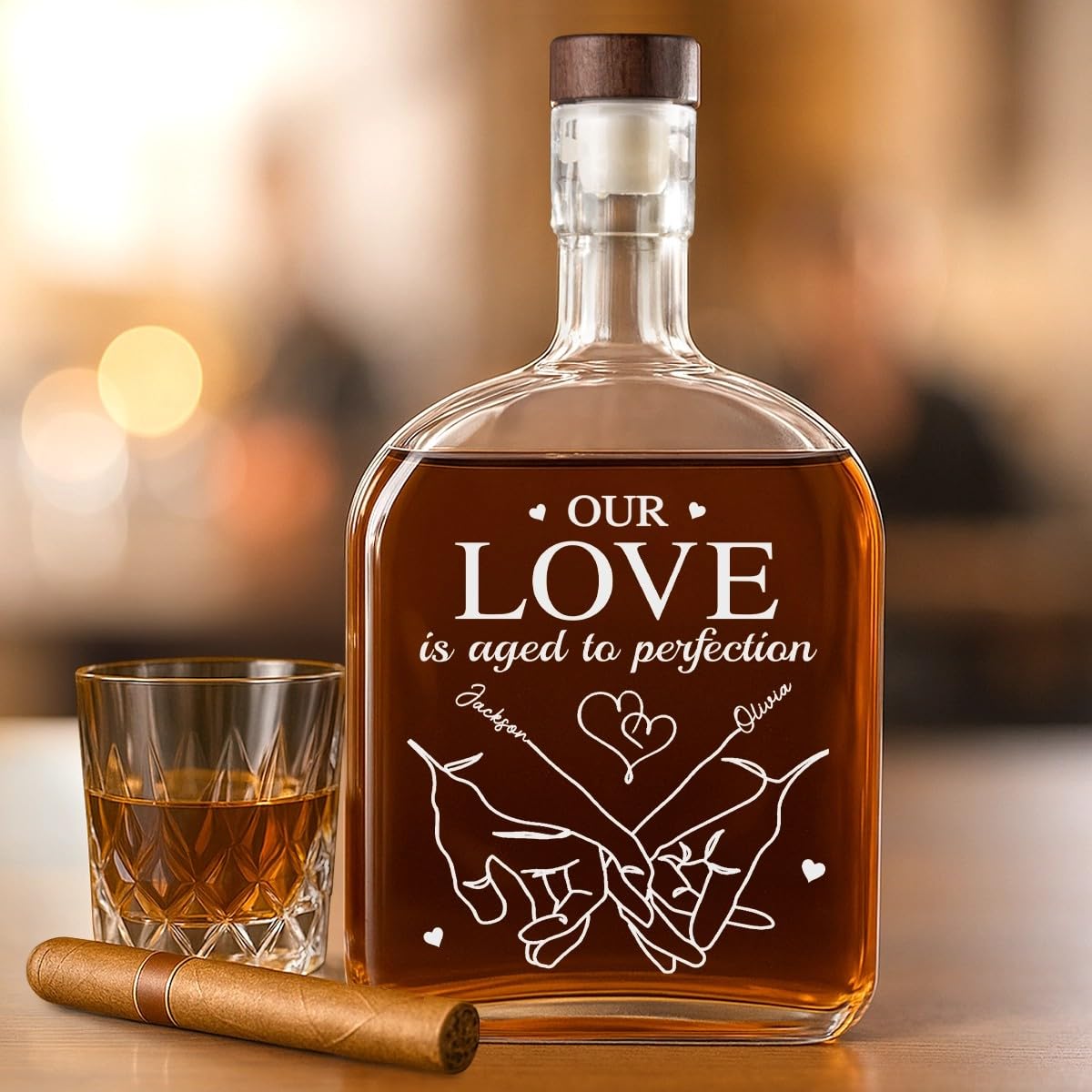 DOPTIKA Our Love Is Aged To Perfection, Personalized Couple Whiskey Decanter, Birthday Gifts For Husband Wife, Anniversary Wedding Gift For Men 2025, Husband Gifts From Wife, Custom Whiskey Bottle