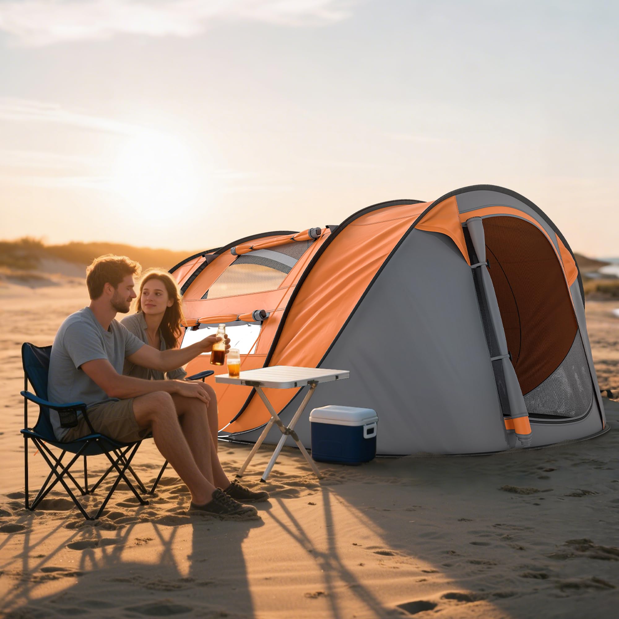Outsunny Tenda da Campeggio Pop Up 4 Persone 2000mm Anti UV 20+ 263.5x220x123 cm Arancione