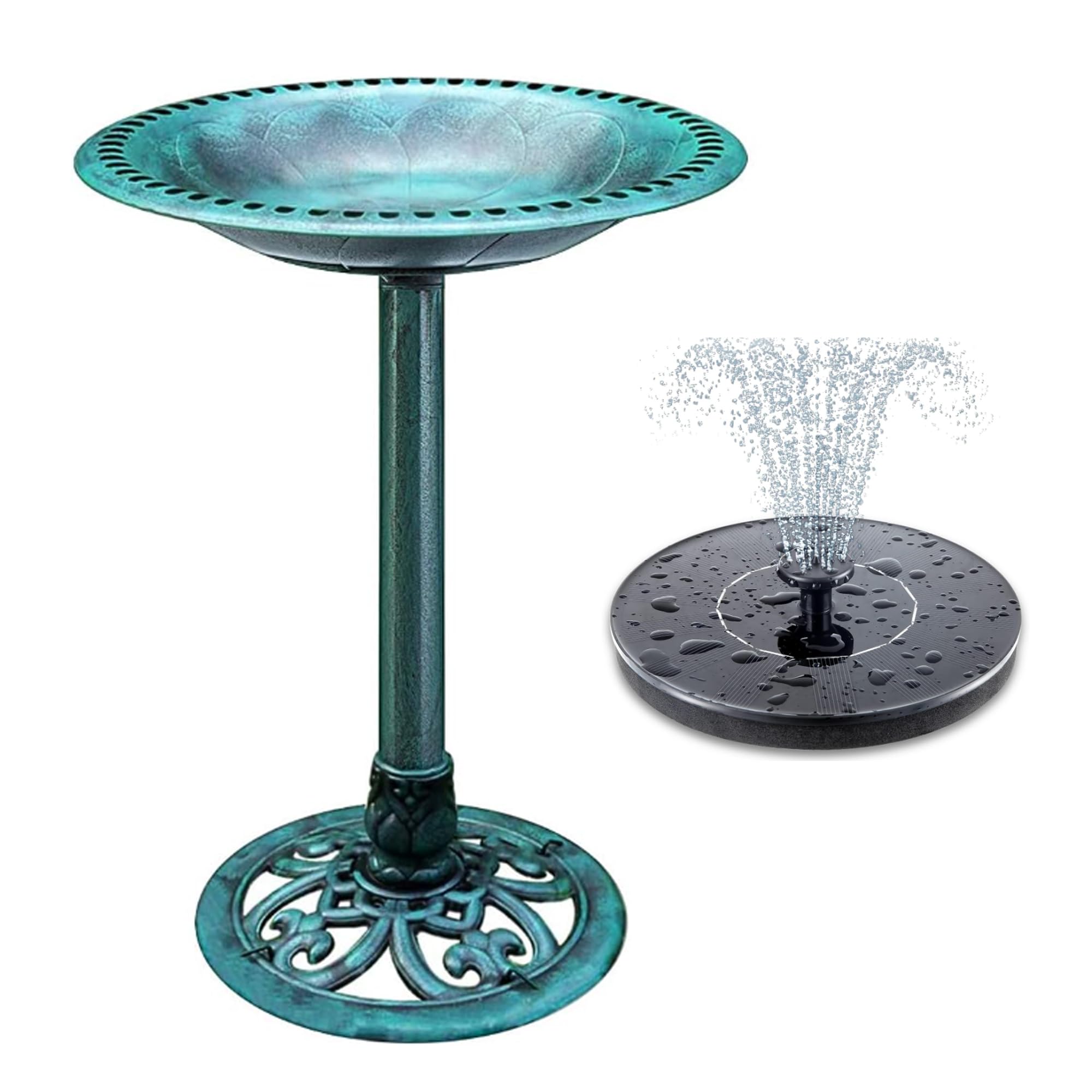 Bird Bath with Solar Fountain for Outsides Garden, 28 Inch Height Green Birdbath with Solar Powered Water Fountain BirdBath for Outdoor Pool Yard Hotel Landscape Decor