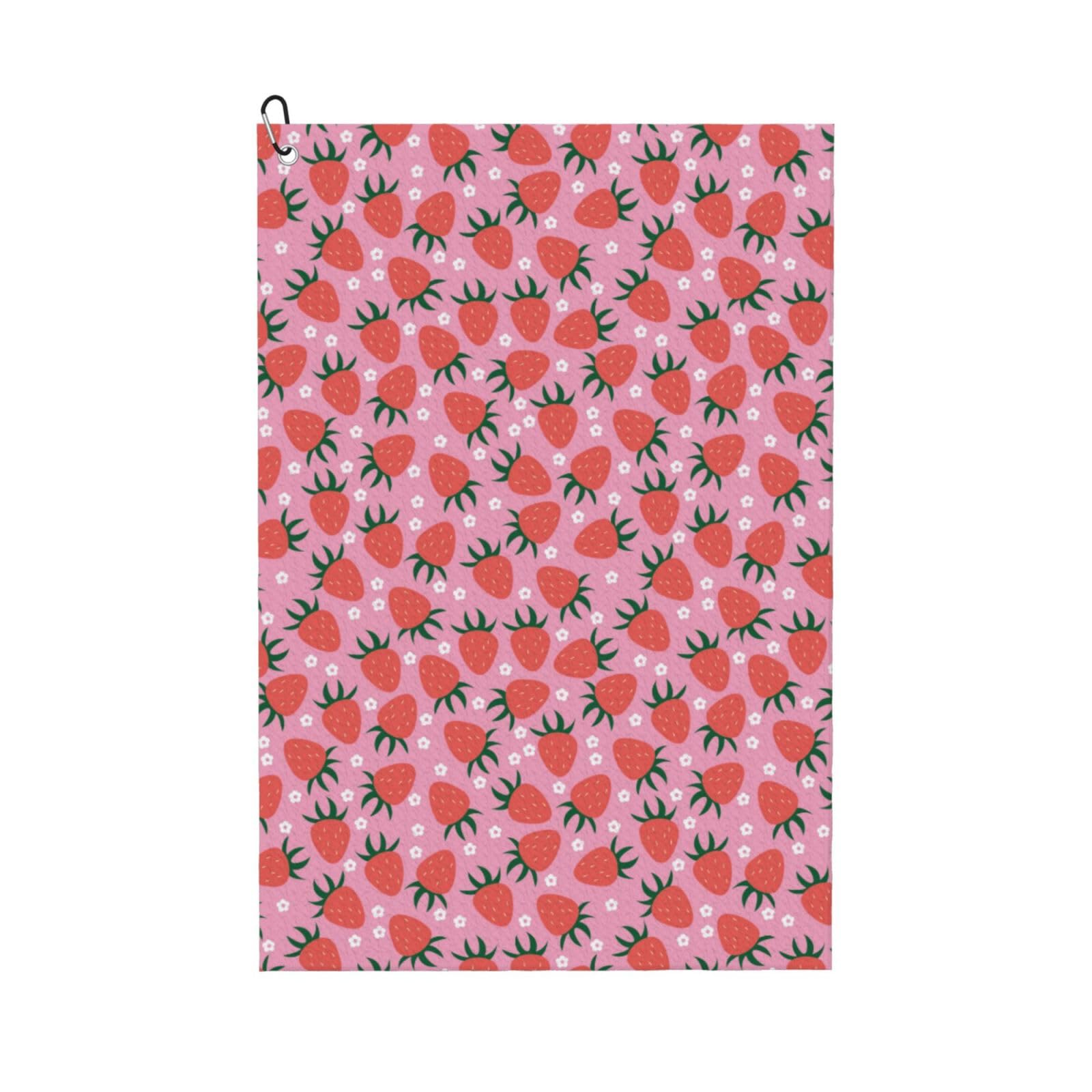 AOOEDM Strawberry Print Golf Towel with Carabiner Clip Absorbent Microfiber Golf Towel for Cleaning Golf Ball Club Putter Iron for Golf Bag Trolly Belt Loop 16" X 24"