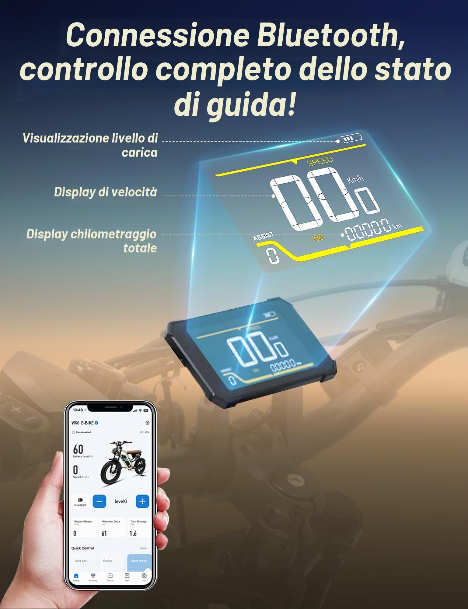 Onesport W66/W77 E Bike Elettrica, 20 X 4 Pollici Fat Tire Ebike con Batteria 48V 18AH/13.5AH Autonomia 30-100KM, Sospensione Integrale & Freni Idraulici, Bici Elettrica Uomo e Donna con Bluetooth APP