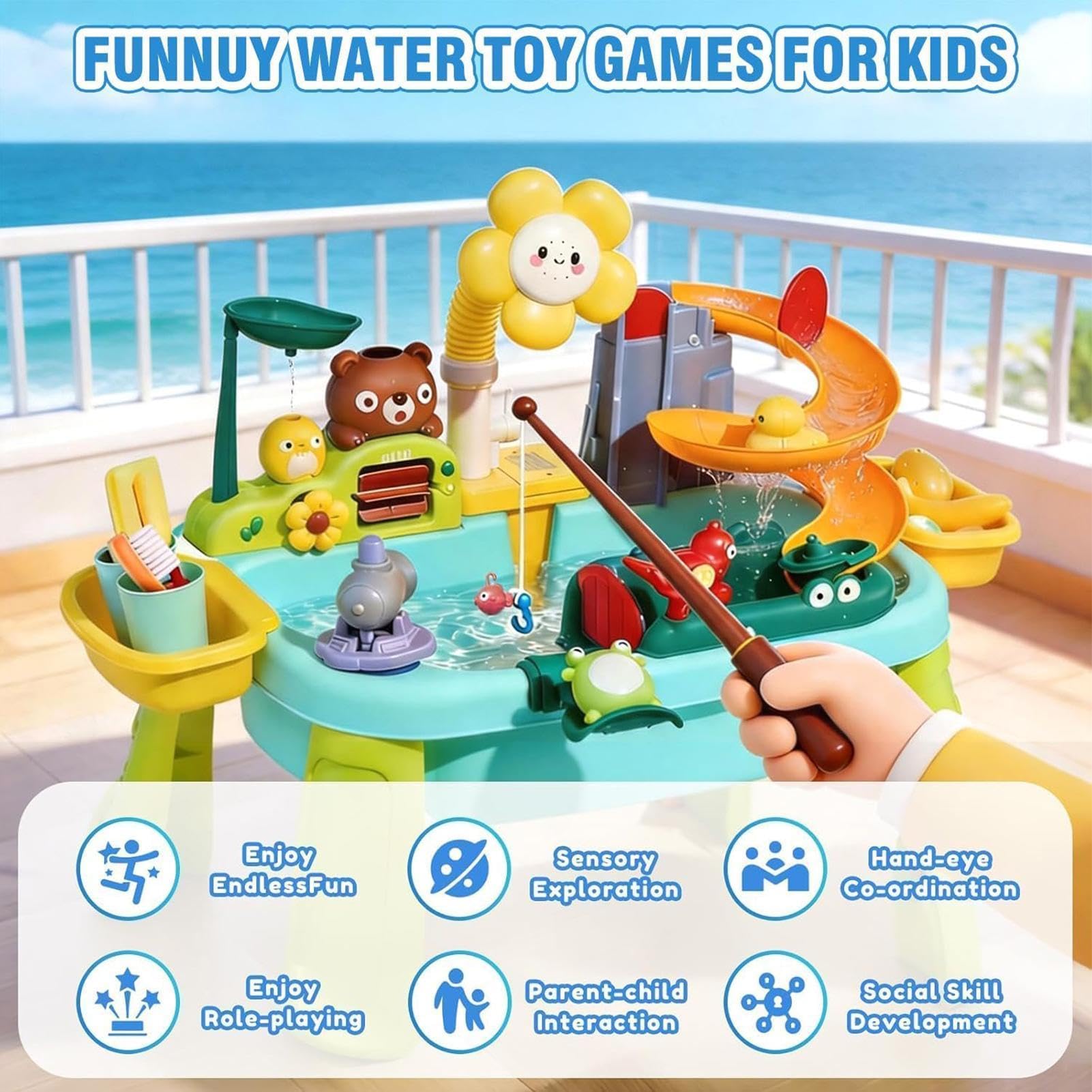 Tavolo Ad Acqua Per Bambini - 59x33x42 Cm Lavello Da Gioco Cucina Con Ciclo Acqua - Stazione Di Gioco Sensoriale - Per Bambini In Età Prescolare, Sala Giochi Interna, Bagno, Cortile, Giardino