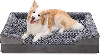 KSIIA Hundebett Grosse Hunde Orthopädisches, Bezug der Basis Armlehnen abnehmbar waschbar, Wasserdicht Innenfutter, XL-Plus Hundesofa Hundekorb erhöhte Ränder rutschfeste Unterseite, Hundecouch grau