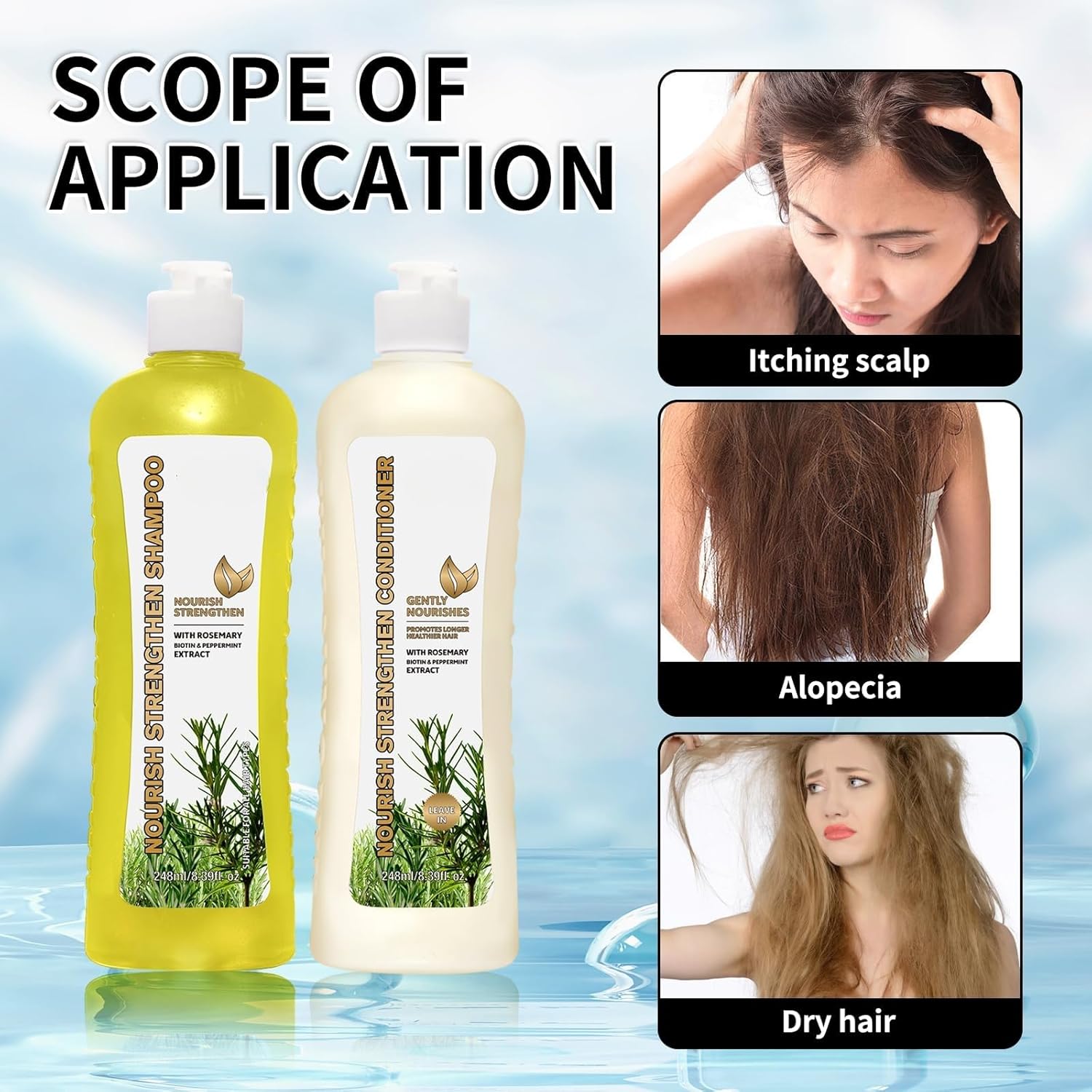 Rosemary Shampoo & Conditioner Set for Hair Growth- Nourish Strengthen Hair, Gentle Formula for Longer, Healthier Hair – 248ml Each (Shampoo + Conditioner) - Image 4